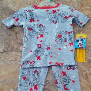 Gray/Red 2pc Girls Printed Mickey And Minnie Mouse Long Sleeve and Long Pants